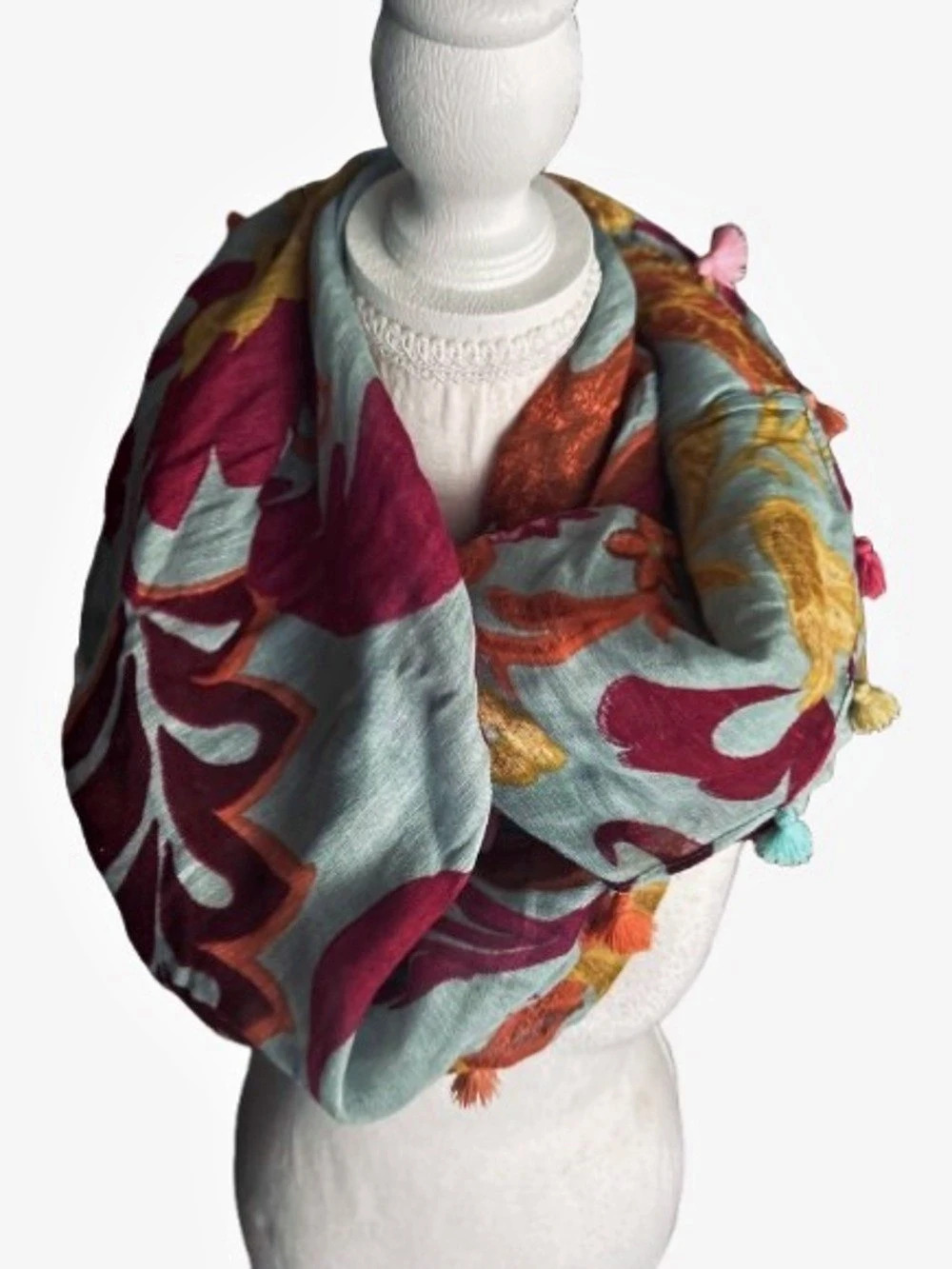 NWT SPARTINA 449 Indian Floral Infinity Scarf Designer New Linen Fall Autumn